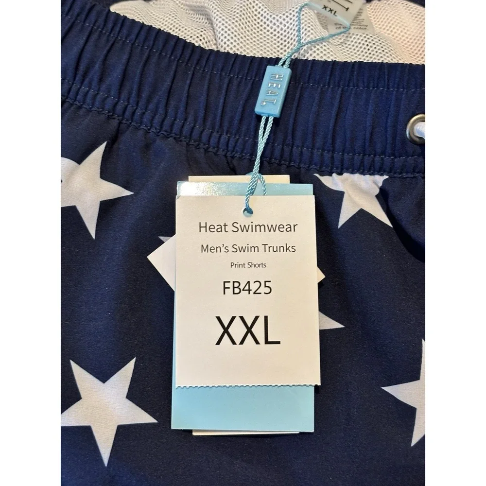 NWT Heat Mens‎ 2X American Flag Lined Swim Trunks Shorts Patriotic Beach Pool